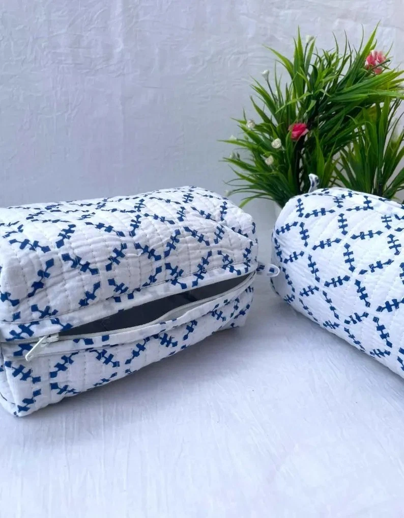 New Indian White Check Toiletry Bag Unisex Makeup Bags Waterproof 3 Pcs. Set AU