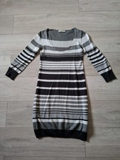 Oasis Black & Grey Striped Glittery Knit Tunic Jumper Dress Boho Retro UK6/8 XS