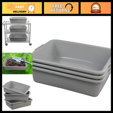 Plastic Dish Tubs 3-Pack - Commercial Bus Tote Box, Grey, 13L Storage Bins
