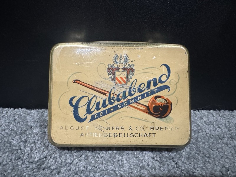 Rare 1920s German “Clubabend" litho hinged 50 gm humidor tobacco tin