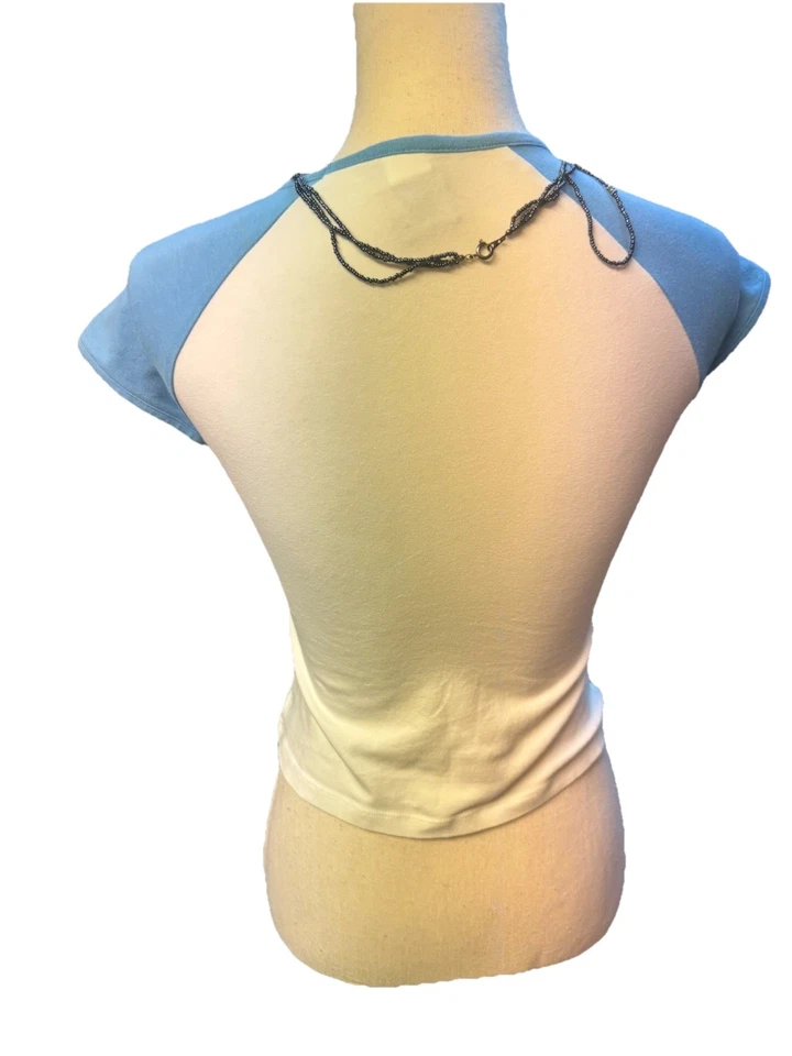 Y2K Old Navy Baby Tee Perfect Ten Dog Graphic Glitter Raglan Cap Sleeve Top S/M - Image 3 of 4