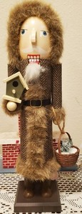 13" Wooden Nutcracker from 2015 Target w/ birdhouse and a basket in hand