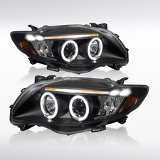 Fit 2009-2010 Toyota Corolla Black Led Halo Projector Headlights Lamp Leftright