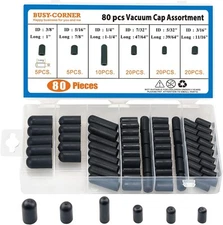 BUSY-CORNER 80 Pieces Vacuum Cap Assortment, Rubber, 80PCS Cap, Black 