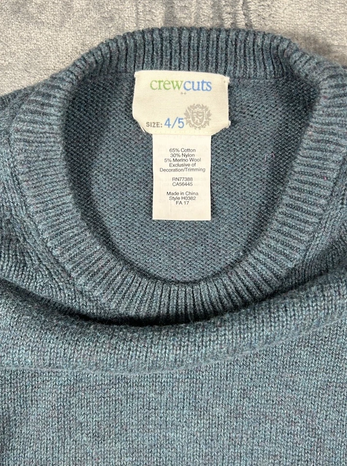 Suéter Verde Corte Redondo Niños 4/5 Cuello Redondo Imitación Cuero Codera Lana Merino Foto 3 de 4