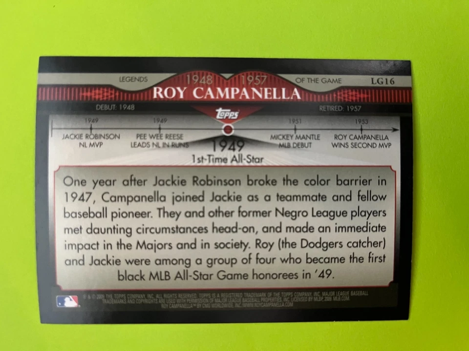 2009 Topps Legends of the Game Insert #LG16 Roy Campanella Brooklyn Dodgers NrMt - Image 2 of 2