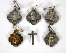 Lotto 6 SPILLE Arte Sacra Vintage in METALLO Distintivi Religiosi Devozione Set