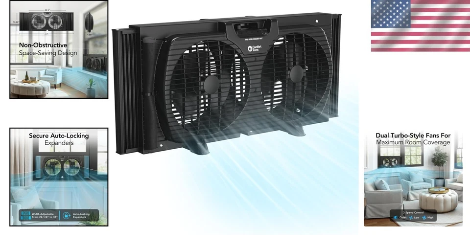 Portable 3-Speed Window Fan with Reversible Blades - Image 2 of 4