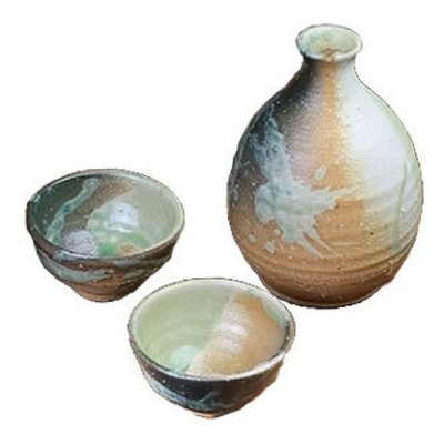 Guinomi Tokkuri Shigaraki Japanisch Sake Tasse Topf Set Mit 3Shiro Mingei Japan
