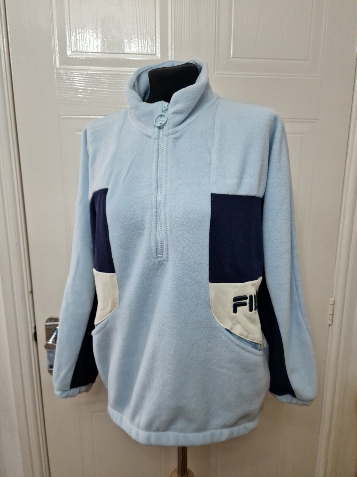 Felpa con cappuccio donna Fila blu Calia 1 2 zip color block sherpa pile taglia M nuova