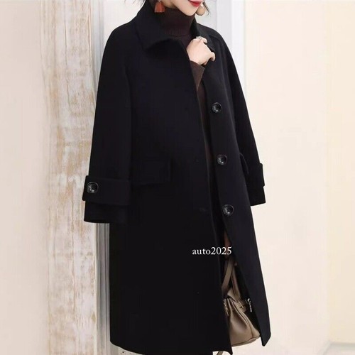 Women's Wool Blend Coat Herringbone Tweed Single Breasted Pea Coat Overcoat - Picture 4 of 20