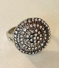 Silver Tone Clear Crystal Pave Circle Ring Size 7 Dome Excellent Condition
