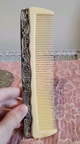 3 Piece Vanity Set Hand Mirror Brush Comb Silver Nickel Plated Ornate Decor - Picture 4 of 8