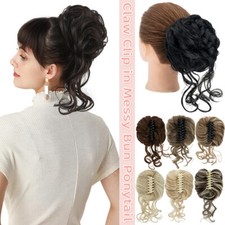 Long Curly Clip on in Messy Bun Hair Piece Extension Hair Claw Clip Updo Chignon