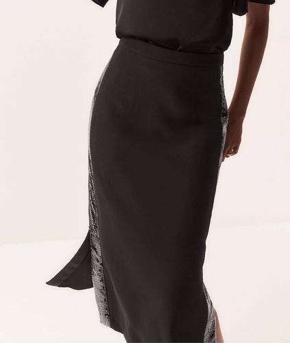 NEW ANN TAYLOR BLACK SEQUIN PANELED SIDE SLIT MIDI SKIRT SZ 6 - Picture 4 of 9