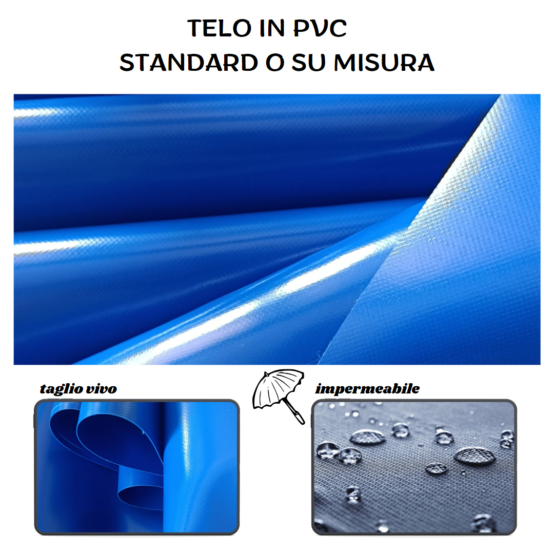 Telo in PVC rinforzato azzurro, 3 x 4 m