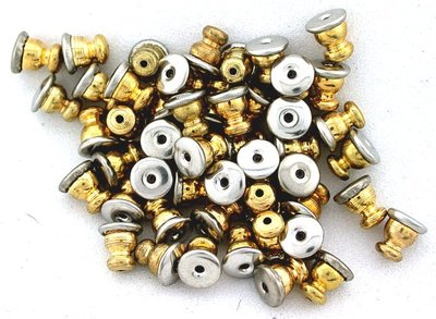 200 GOLD SILVER COLOR SLIDE ON EAR POST NUT STOPPER BACK NUT FINDING CF297