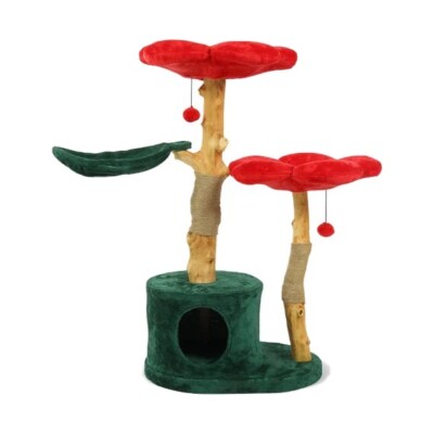 Wood Floral Cat Tree, Wooden Cat Tower Modern Cat House Cat furniture Size XL