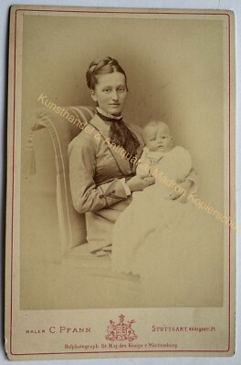 orig. KAB Cabinet Photo Photograph Picture Old Fashion around 1875 Stuttgart Mother Child