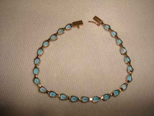 Vintage schönes 14k Gelbgold Birne Blautopas Tennis Armband 7" Länge - Bild 5 von 8