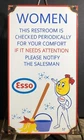 VINTAGE 1957 DATED ESSO WOMENS RESTROOM 12” PORCELAIN GAS OIL SIGN