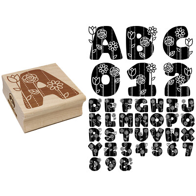 Sweet and Cute Flowers Letter Number Square Rubber Stamp for Stamping Crafting