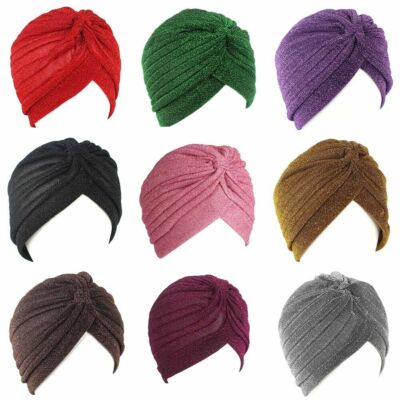 Turban Cap Stretchable Soft Elastic Twist Headwear Bright Causal Hat Men Women's