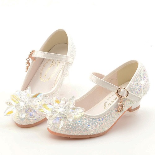 Wedding Party Little Girl Princess Mary Jane High-Heeled Sparkly Crystal Shoes - Picture 24 of 25