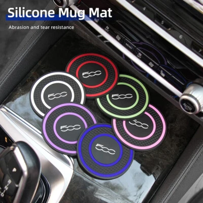 2PC Of Car Cup Holder Mat Pad Silicone Coasters For Fiat 500 NEW