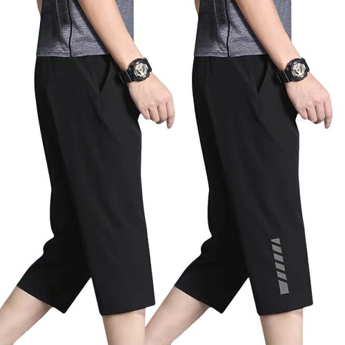 Mens Black Summer Cropped Trousers Three Quarter Length Sport Capri Pants Daily - Picture 11 of 14