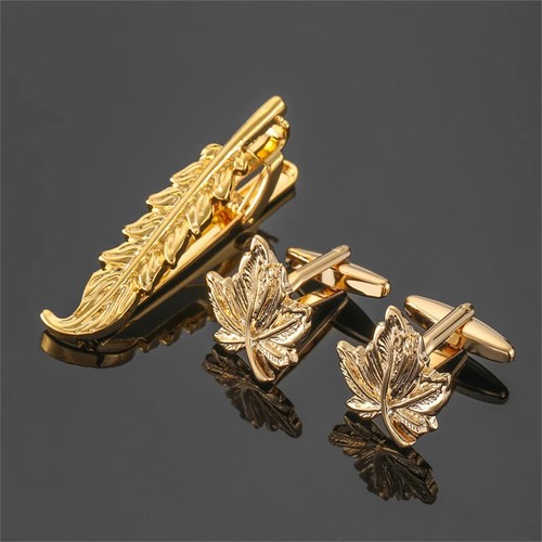 Men's French Shirt Cufflinks Formal Dress Tie Clip Set with Rose Metal Pattern - Picture 25 of 43