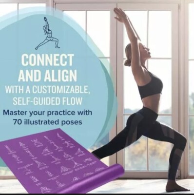 YOGA MAT Thick Exercise with 70 Printed Poses Non Slip Purple By
