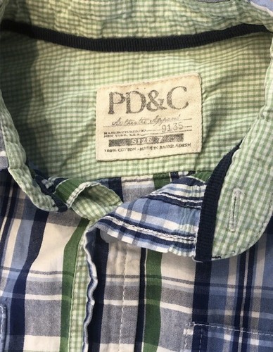 PD&C Size 7 Boys Plaid Button Dress Shirt Long Sleeve Casual Blue Green Collared - Picture 3 of 6