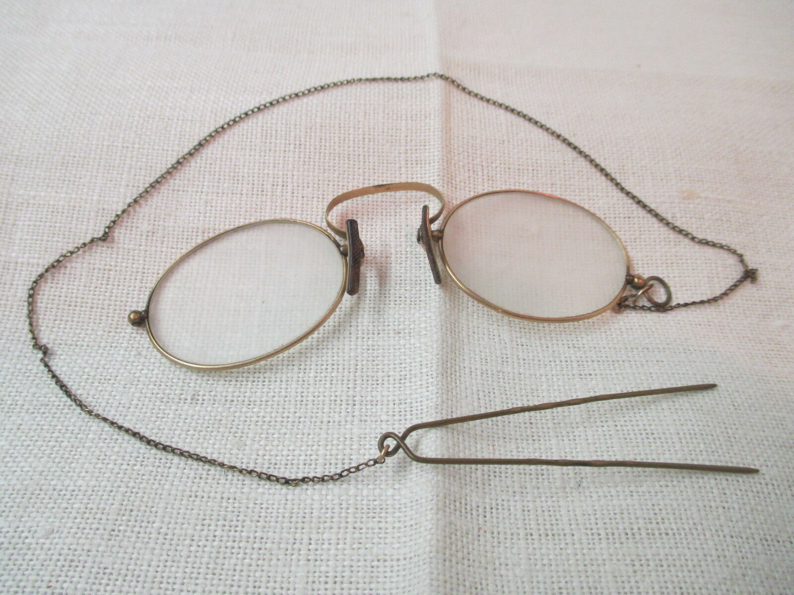 American Optical gold plated Prince Nez Eyeglasses w/ chain Hair Pin |