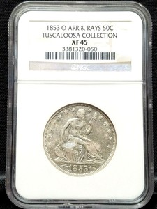 1853-O-Liberty-Seated-Half-Dollar-Arrows-amp-Rays-NGC-XF45-Tuscaloosa-Collection
