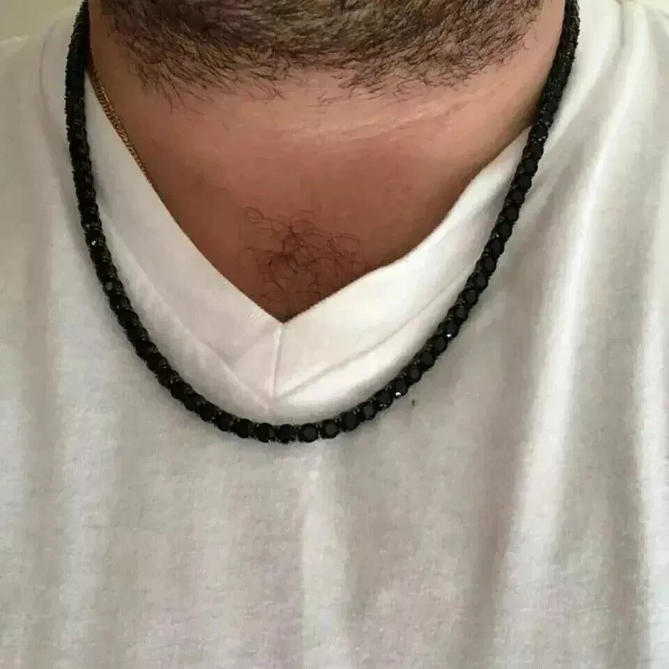 Collar de tenis para hombre de diamantes negros creados en laboratorio de 3 mm enchapado en oro negro de 14 k Foto 2 de 4