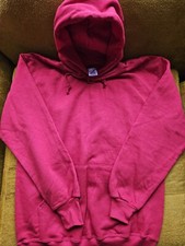 VTG Jerzees Hoodie Sweatshirt Mens Large Red Blank Fleece Pullover USA Made 90s
