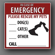Pet Rescue Alert Decal/Sticker for Window or Door