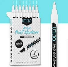 White/Black Acrylic Paint Markers - Fine/Medium Tip - 8/24 Qty - Utillo Craft