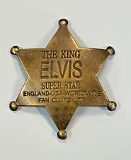 Elvis The King of Rock n Roll Fan Club Brass Badge/Pin Rustic Patina