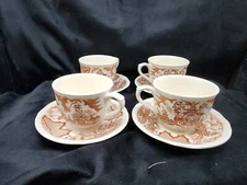 Alfred Meakin Fair Winds Brown Cups & Saucers Set of 4