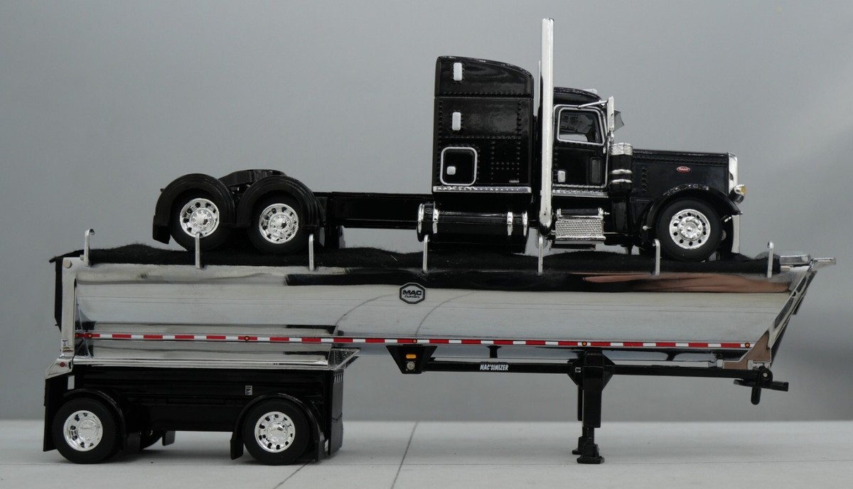 DCP 1/64 Black Peterbilt 389 Mac Spread Axle Round Dump Trailer 60