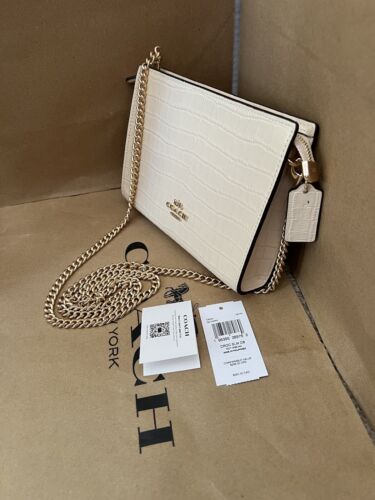 NWT Coach Slim Crossbody BAG CROC CR237 Ivory Leather Authentic New Cream IMIVO