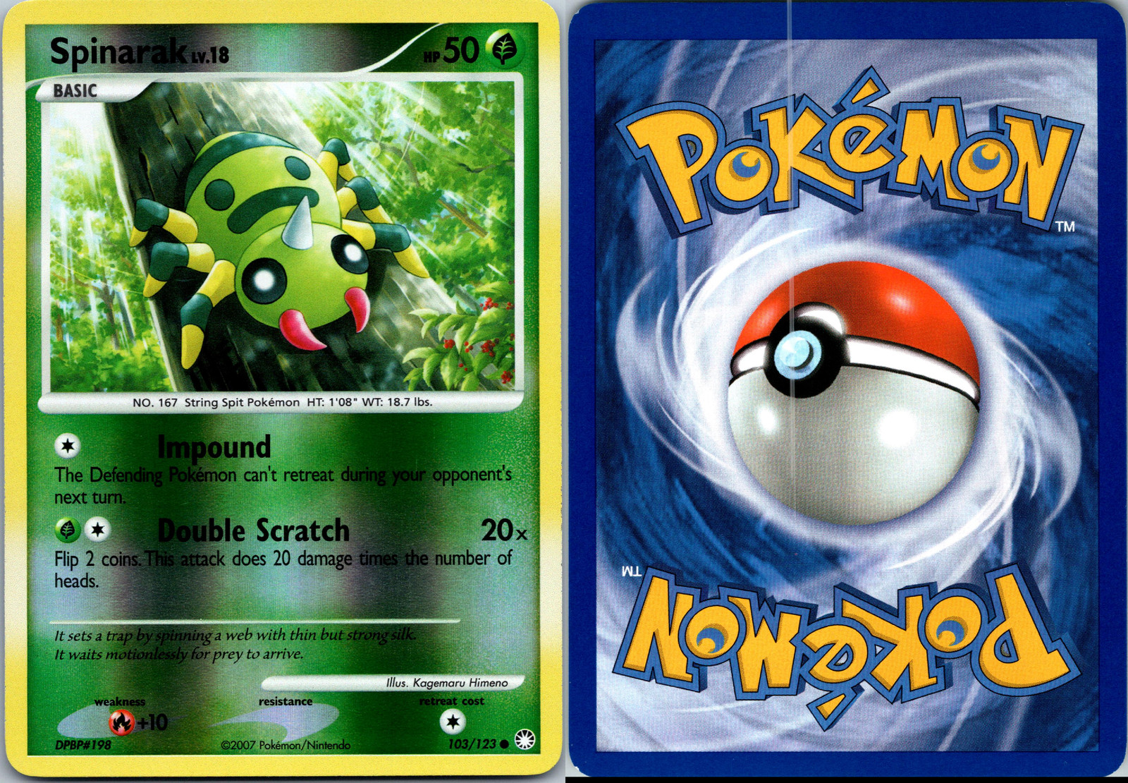 Spinarak Reverse Holo Mysterious Treasures 2007 # 103/123 Pokémon TCG