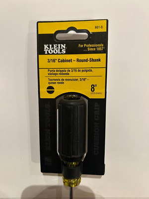 Klein Tools 601-8 8'' Heavy-Duty Round-Shank Screwdriver with 3/16'' Cabinet-Tip