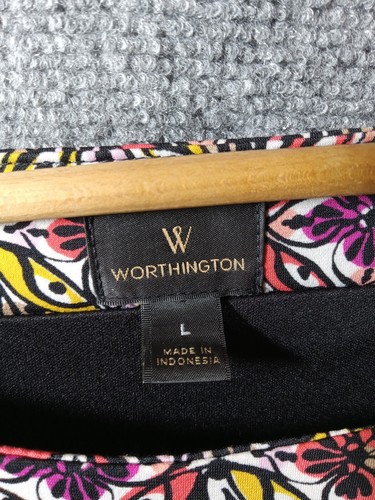 Worthington Floral Print Dress Women's Large Round Neck Shift Tie Belt Work Wear - Bild 6 von 19