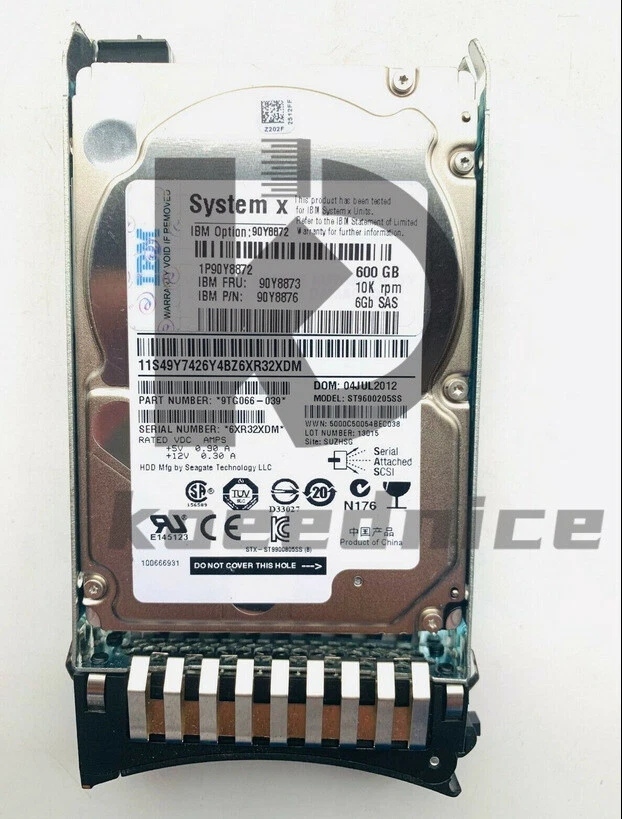 IBM 90Y8872 90Y8873 90Y8874 90Y8876 600GB 10K 6G 2.5" SAS G2HS HARD DRIVE Foto 3 de 3