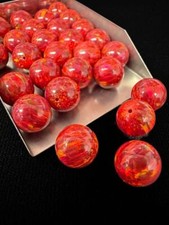 Half Drilled Red Synthetic Lab Created Opal Round Beads