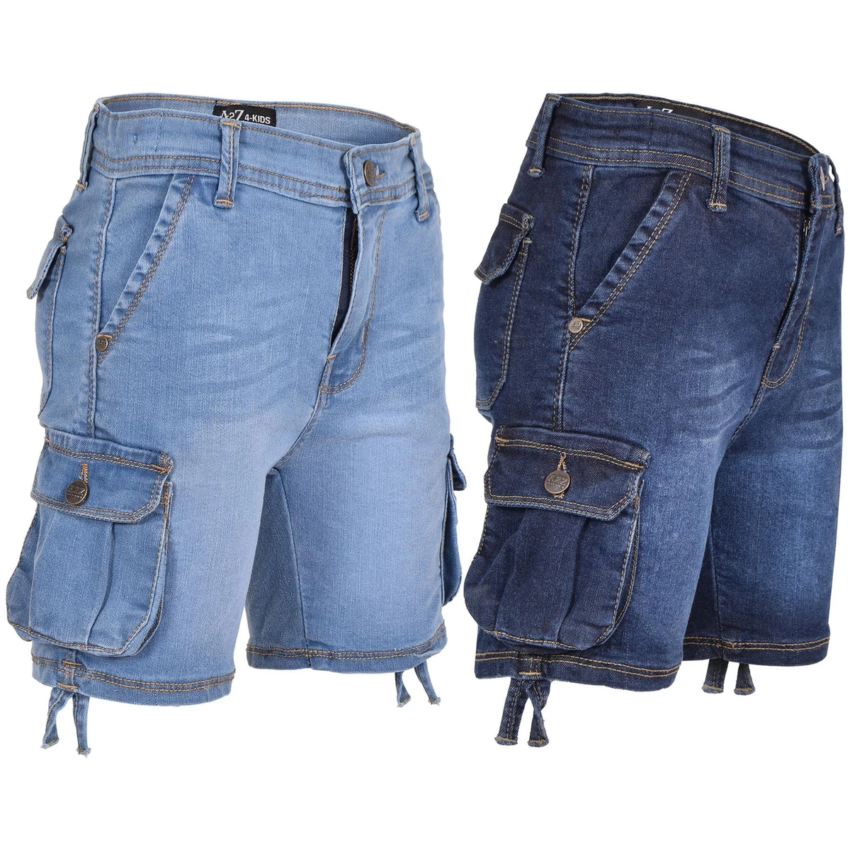 Kids Boys Cargo Denim Shorts Casual Combat Multi Pocket Summer Cool Lightweight