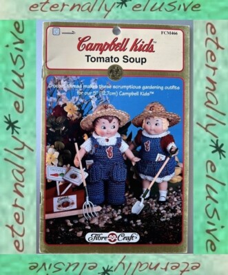 Seltene Vintage CAMPBELL KIDS Faser Handwerk Häkelanleitung 5'' Puppe Gartenarbeit Outfits